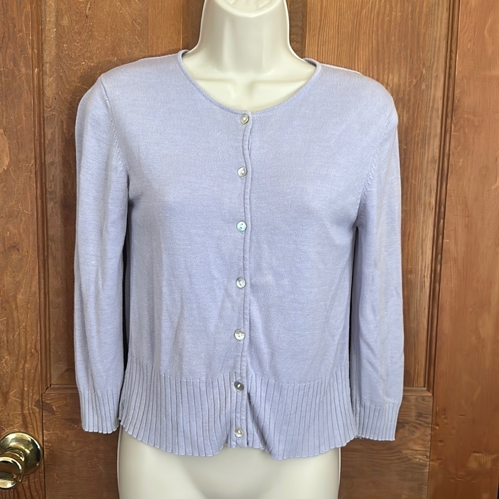 New York Silk Lavender 3/4 Sleeves Scoop Neck Cardigan Sweater Size Medium